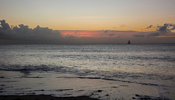 Sunset and Sailboat, Seven Mile Beach, Grand Cayman